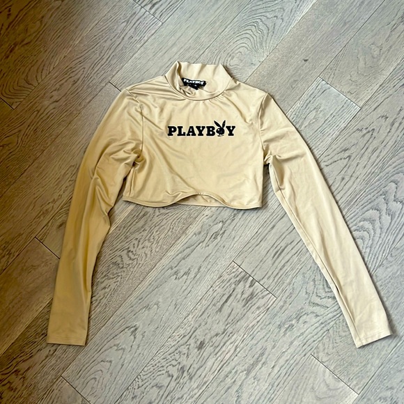 PLAYBOY Tops - Playboy tan long sleeve crop top